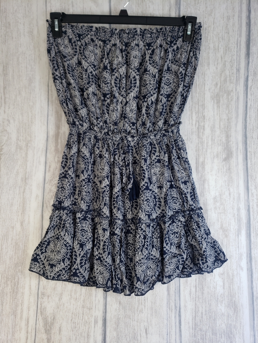 Elan Strapless Blue Paisley Tube Mini Dress